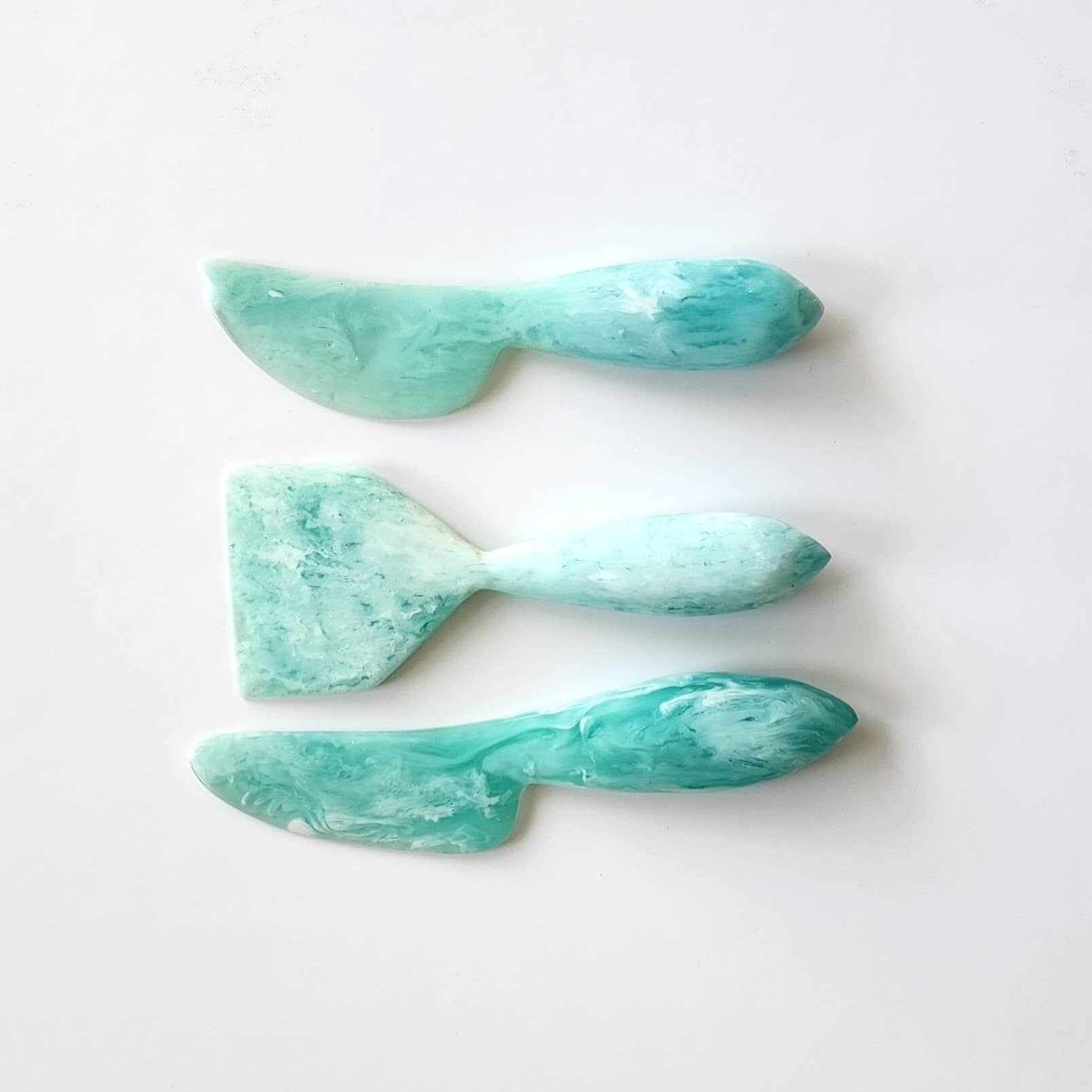 3-Piece Resin Cheese Knives Set teal front | MILK MONEY milkmoney.co | white elephant gift ideas, gift, mother's day gift ideas, white elephant gift, gift shops near me