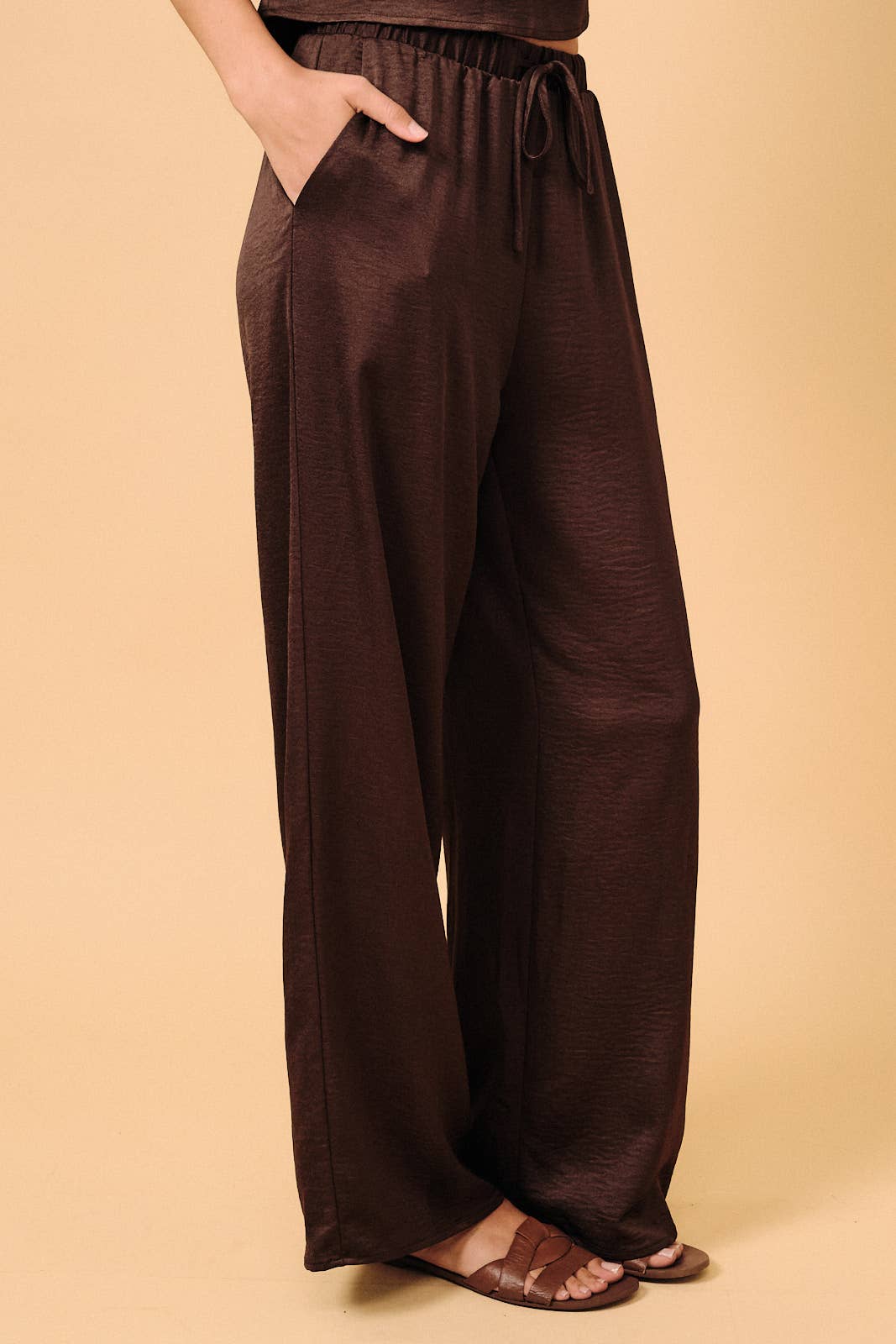 Crinkled Satin Wide Leg Pants