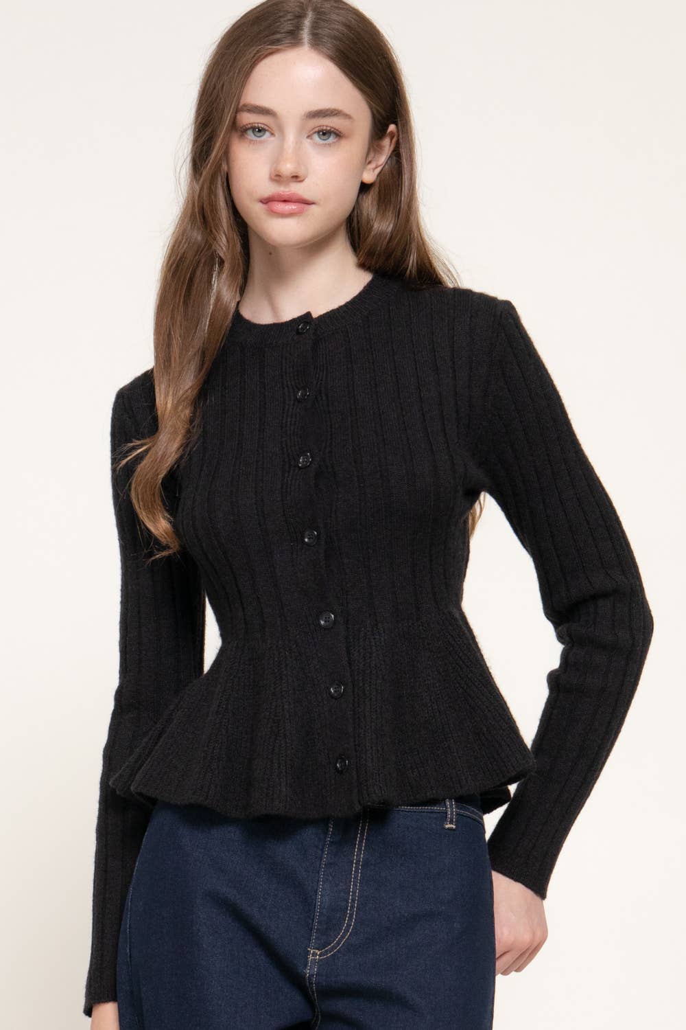 Peplum Sweater Cardigan Black