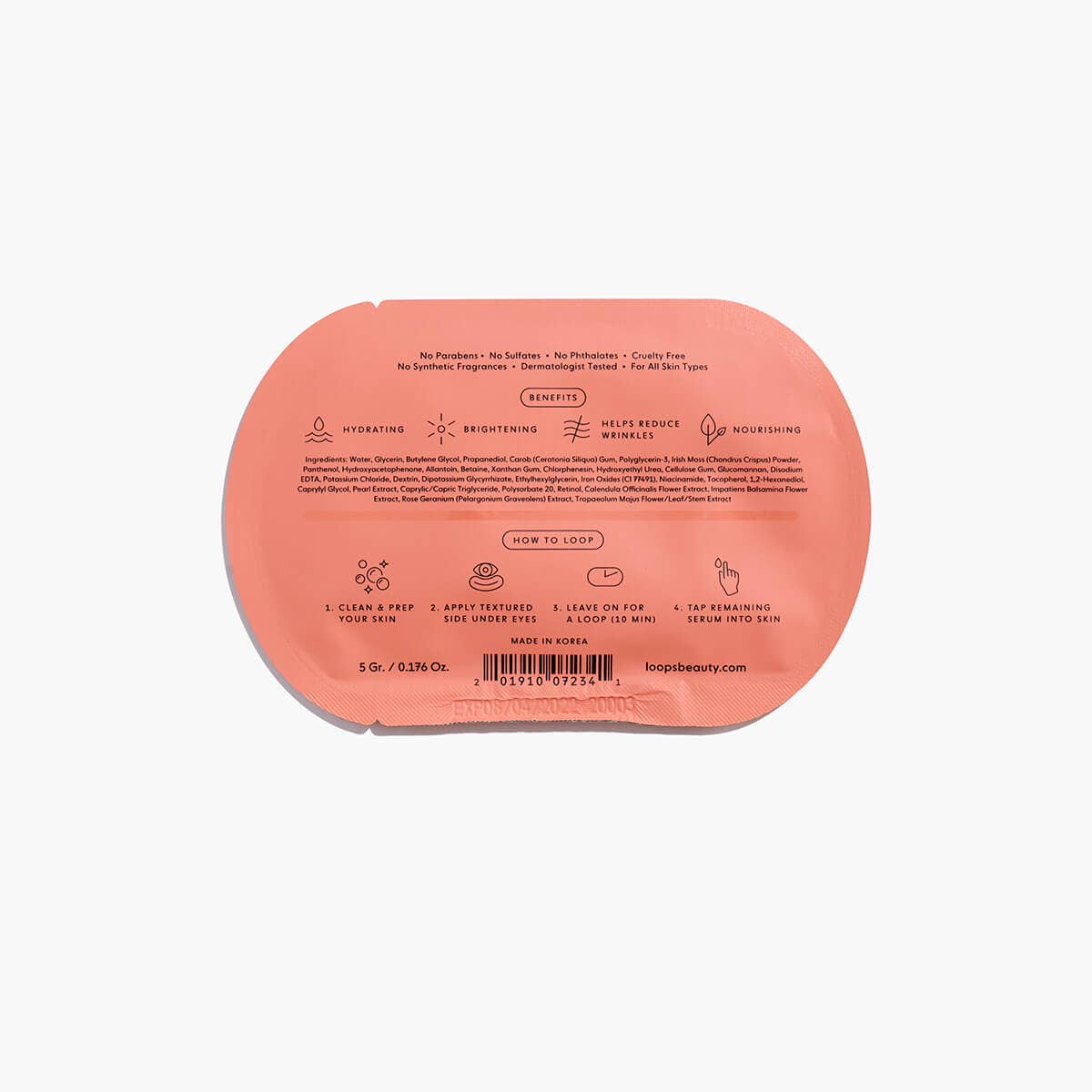 Loops Beauty Under Eye Single Mask | MILK MONEY milkmoney.co | natural skin care products. organic skin care. clean beauty products. organic skin care products. natural skincare. vegan skincare. organic skincare. organic beauty products. vegan cruelty free skincare. vegan skincare products