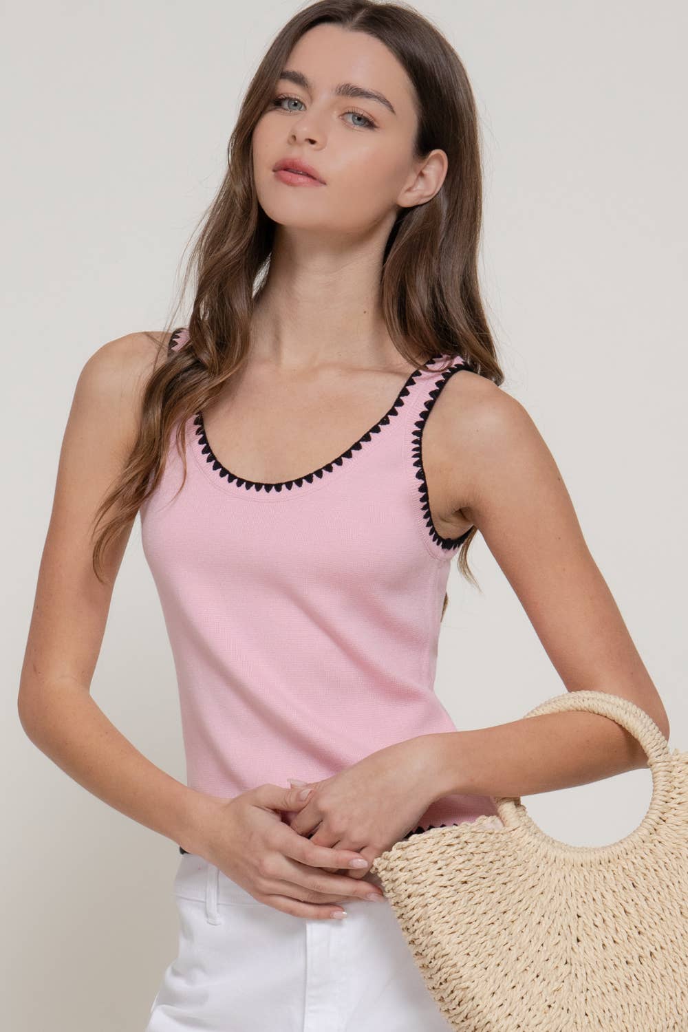 Embroidered Trim Sweater Tank