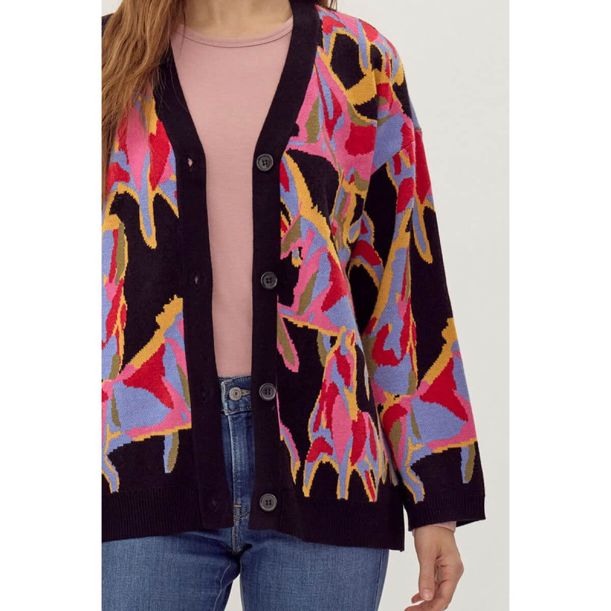 Abstract Horse Print Knit Cardigan