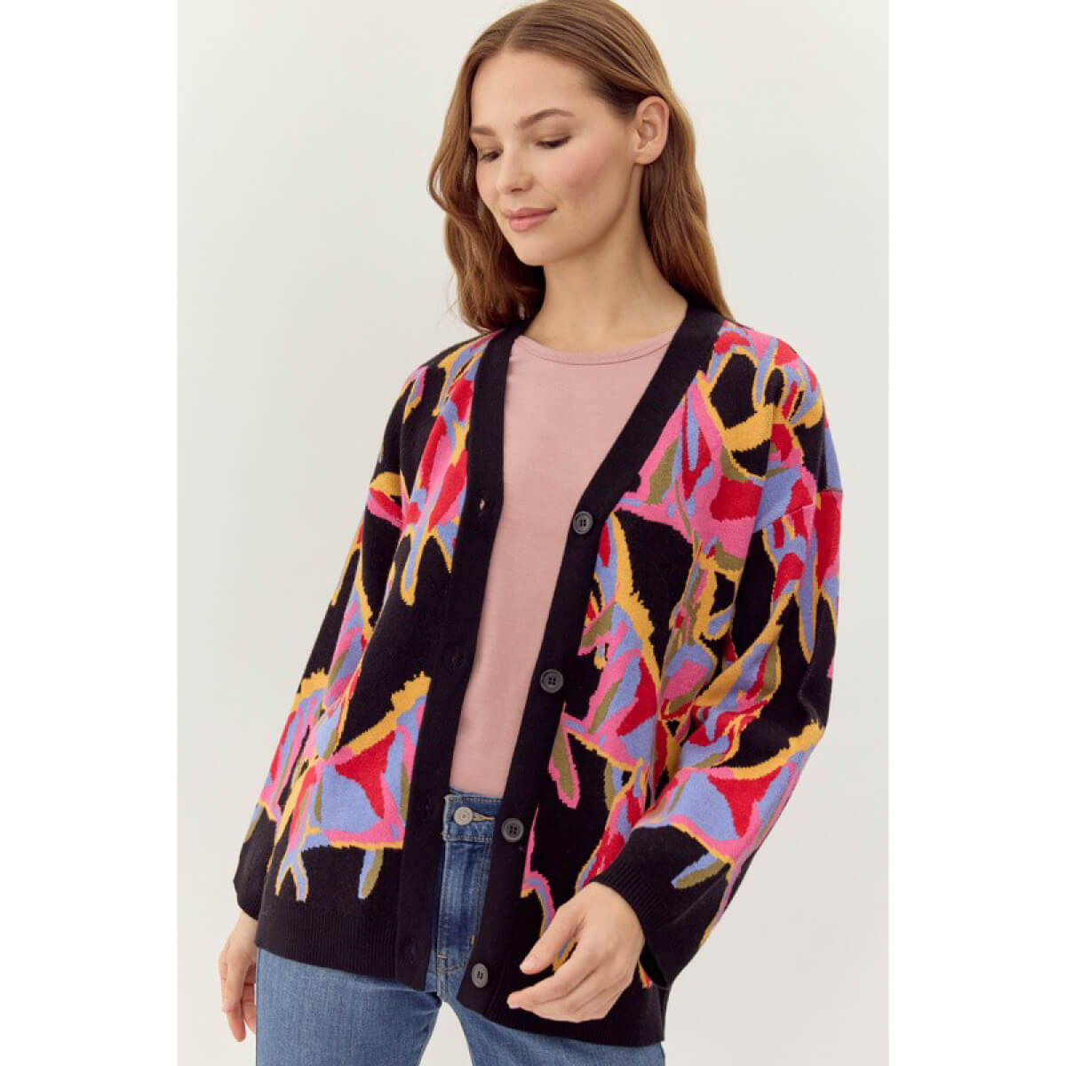 Abstract Horse Print Knit Cardigan