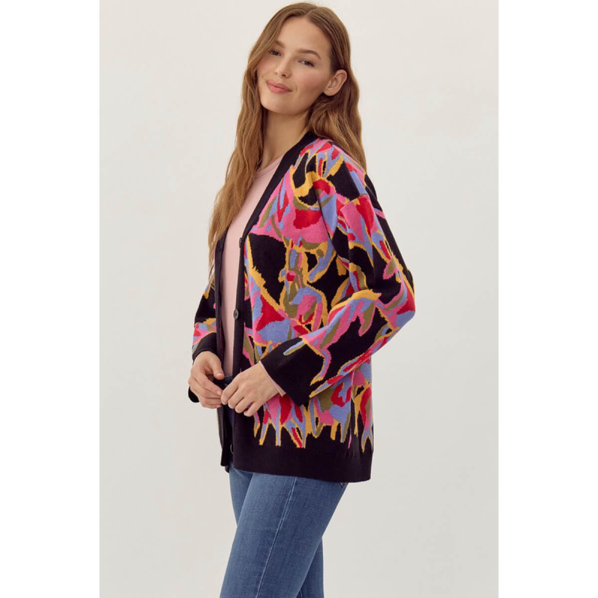 Abstract Horse Print Knit Cardigan