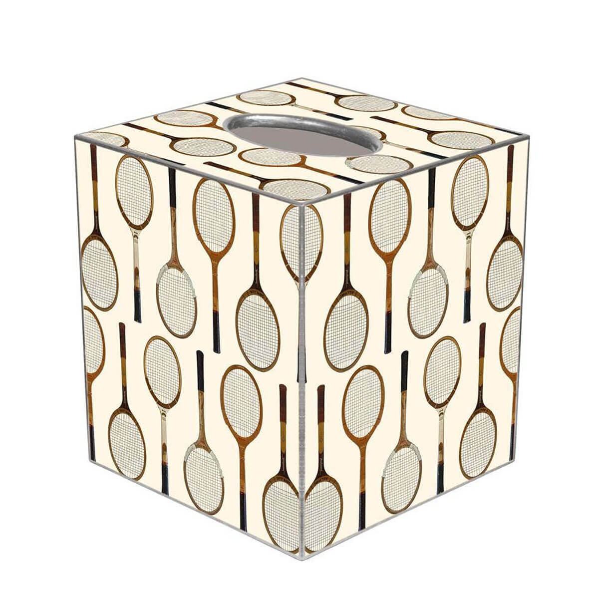 Antique Tennis Racket Pattern Ivory Paper Mache Tissue Box Cover