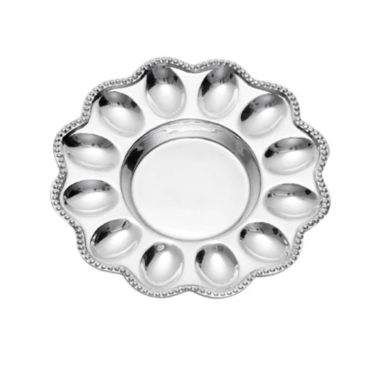 Beatriz Ball Pearl Deviled Egg Platter front silver | MILK MONEY milkmoney.co | Home decor online, Modern home decor, Luxury home furnishings, Best home decor, Home accessories for sale, Living room furniture sets, Kitchen decor ideas, Wall art for home, Bathroom accessories, Vintage home decor, Minimalist home decor