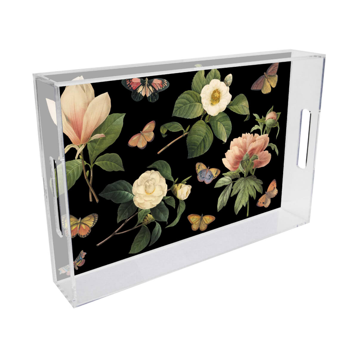 Black Floral Lucite Serving Tray