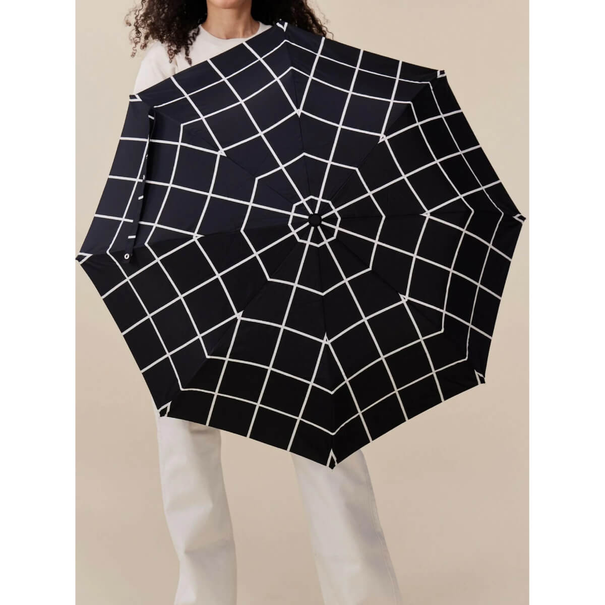 Black Grid Compact Duckhead Umbrella black | MILK MONEY milkmoney.co | white elephant gift ideas, gift, mother's day gift ideas, white elephant gift, gift shops near me