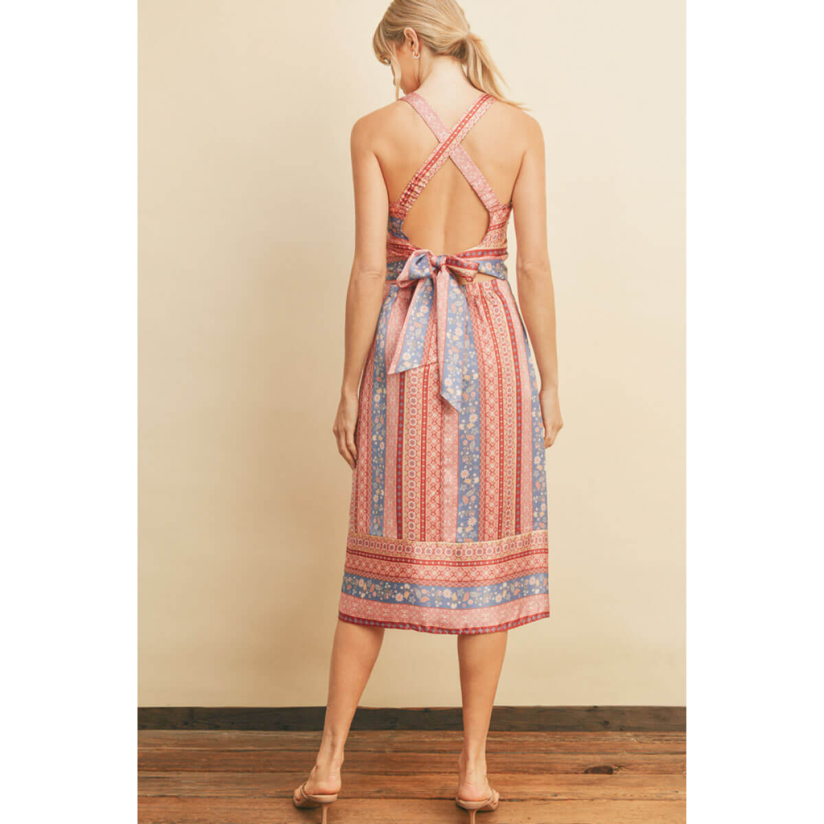 Border Print Midi Skirt pink back | MILK MONEY milkmoney.co | cute clothes for women. womens online clothing. trendy online clothing stores. womens casual clothing online. trendy clothes online. trendy women's clothing online. ladies online clothing stores. trendy women's clothing stores. cute female clothes.