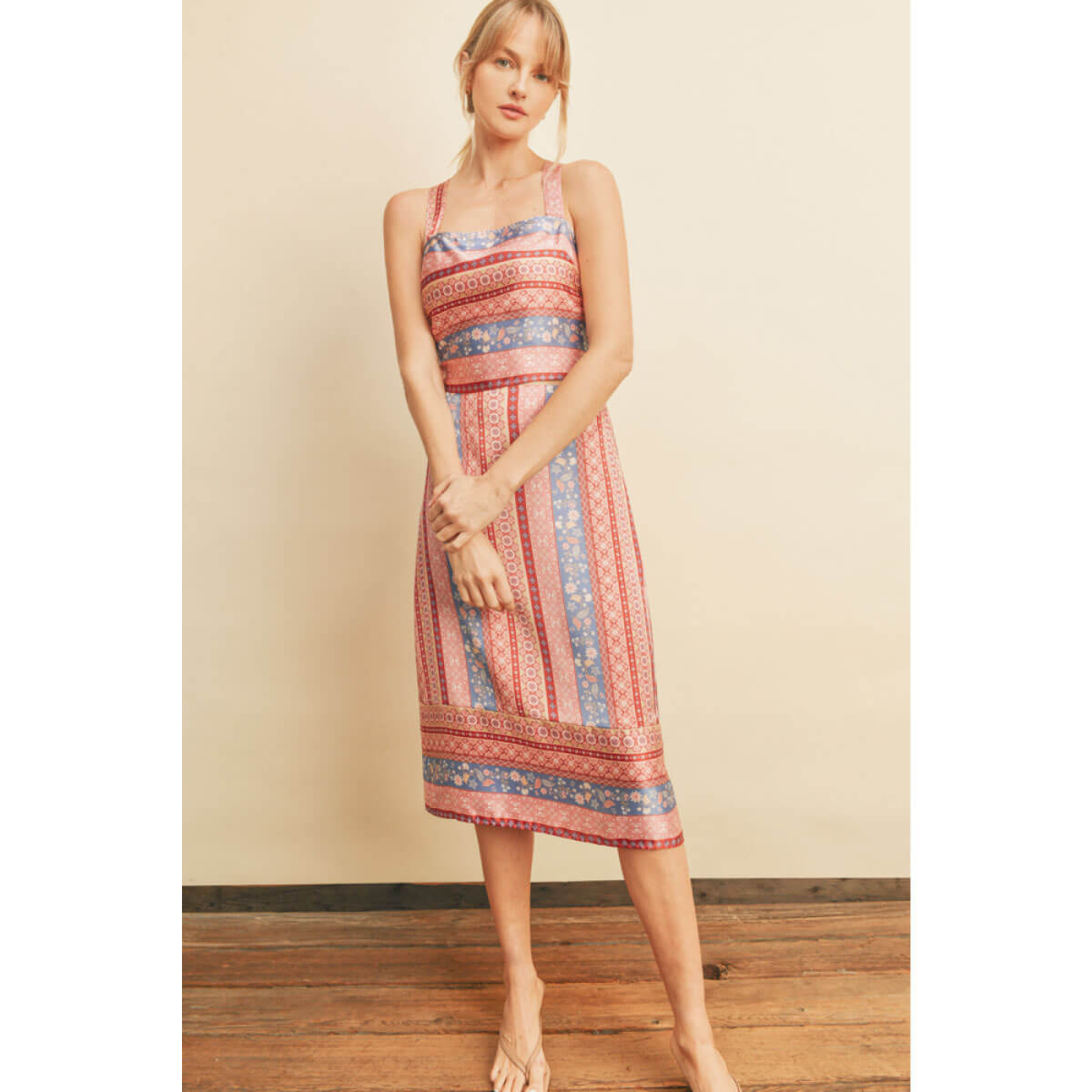 Border Print Midi Skirt pink front | MILK MONEY milkmoney.co | cute clothes for women. womens online clothing. trendy online clothing stores. womens casual clothing online. trendy clothes online. trendy women's clothing online. ladies online clothing stores. trendy women's clothing stores. cute female clothes.