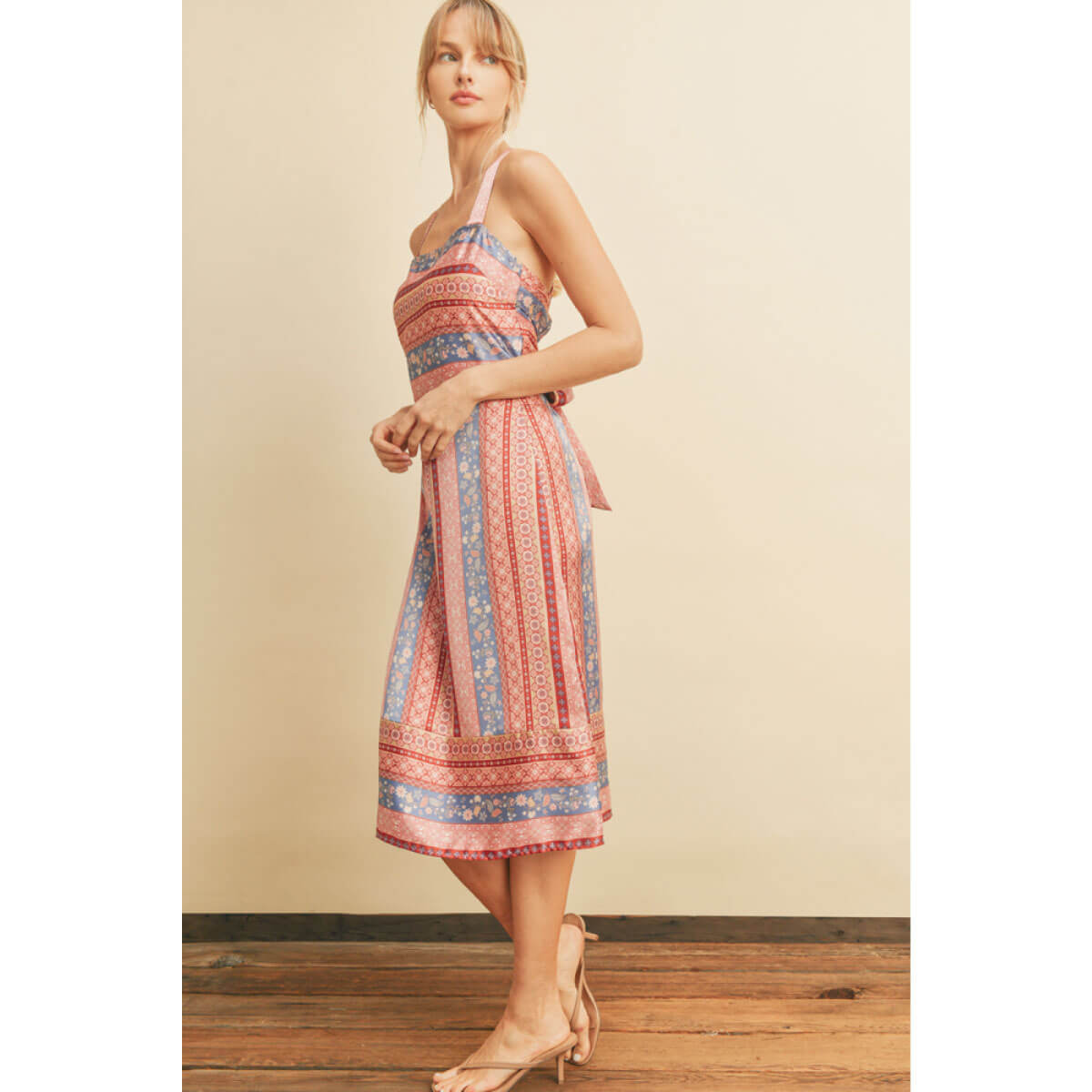 Border Print Midi Skirt pink side | MILK MONEY milkmoney.co | cute clothes for women. womens online clothing. trendy online clothing stores. womens casual clothing online. trendy clothes online. trendy women's clothing online. ladies online clothing stores. trendy women's clothing stores. cute female clothes.