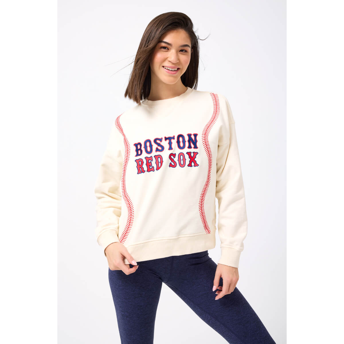 Boston Red Sox Crew Baseball Stitch Sweatshirt white front | MILK MONEY milkmoney.co | cute clothes for women. womens online clothing. trendy online clothing stores. womens casual clothing online. trendy clothes online. trendy women's clothing online. ladies online clothing stores. trendy women's clothing stores. cute female clothes.