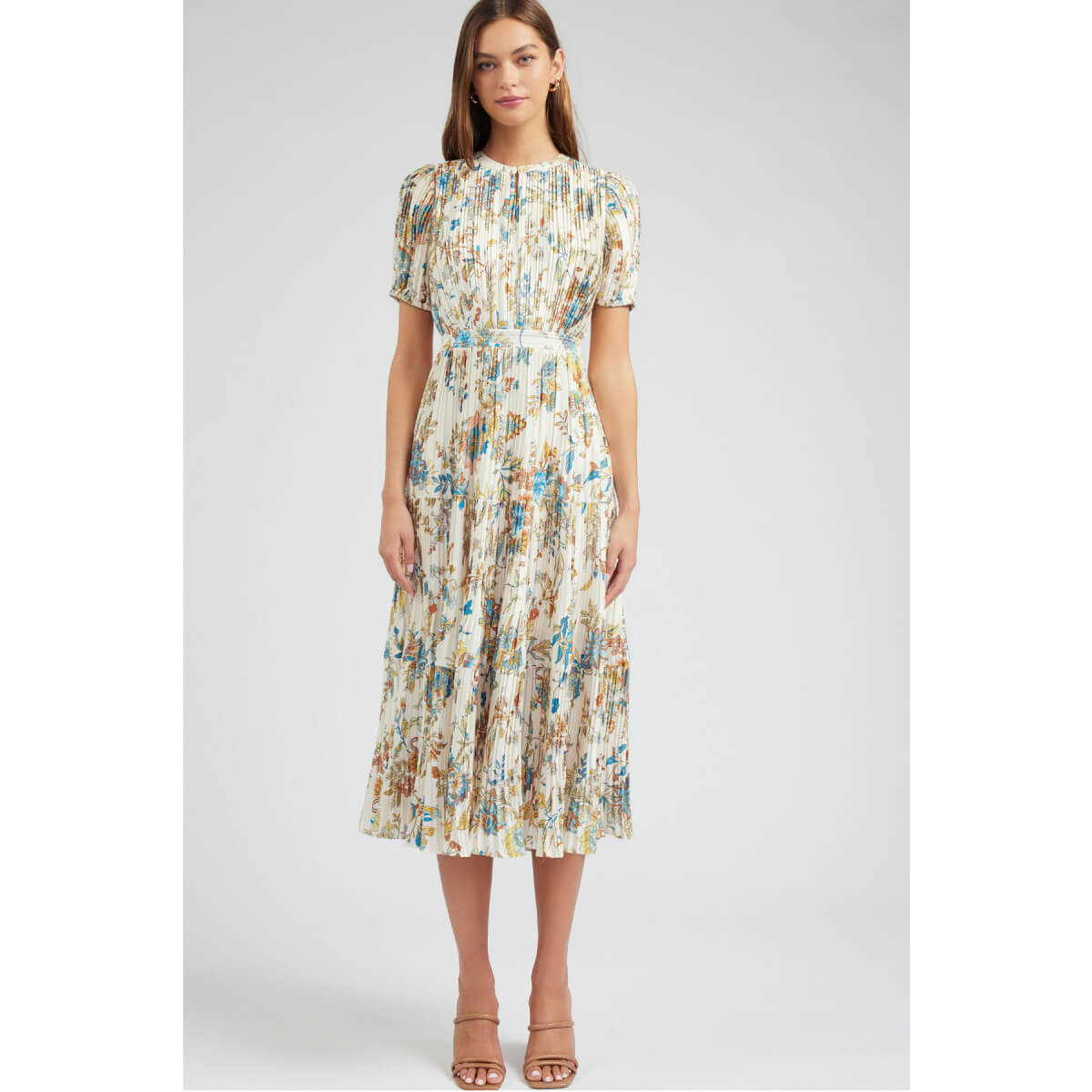 Botanical Print Pleated Maxi Dress front | MILK MONEY milkmoney.co | cute clothes for women. womens online clothing. trendy online clothing stores. womens casual clothing online. trendy clothes online. trendy women's clothing online. ladies online clothing stores. trendy women's clothing stores. cute female clothes.