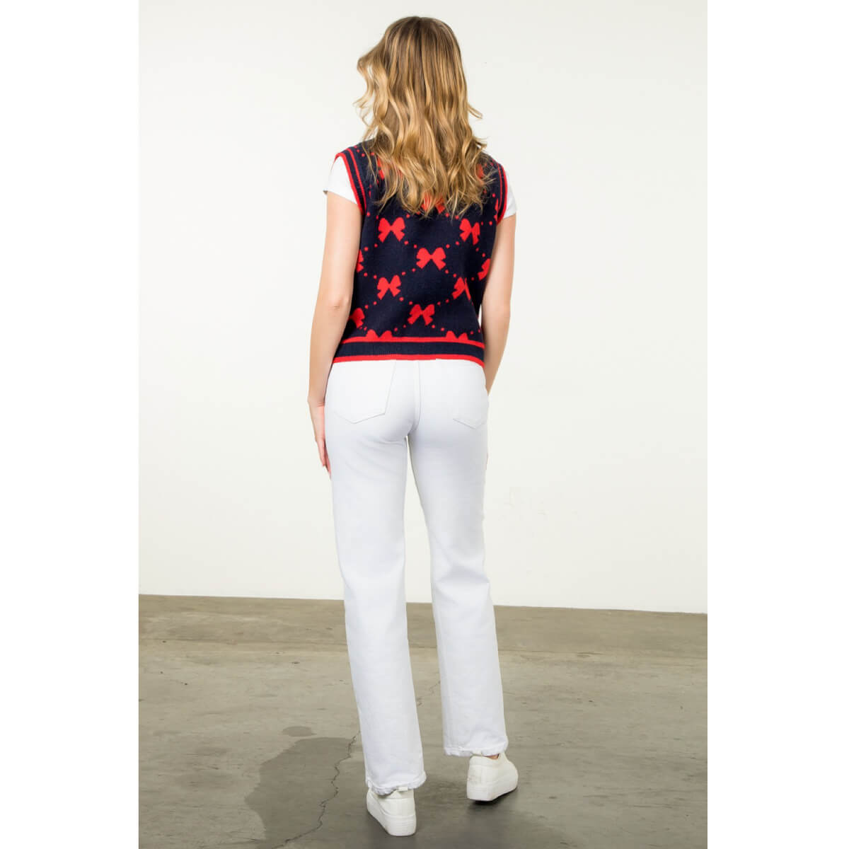 Bow Knit Sweater Vest navy back | MILK MONEY milkmoney.co | cute clothes for women. womens online clothing. trendy online clothing stores. womens casual clothing online. trendy clothes online. trendy women's clothing online. ladies online clothing stores. trendy women's clothing stores. cute female clothes.