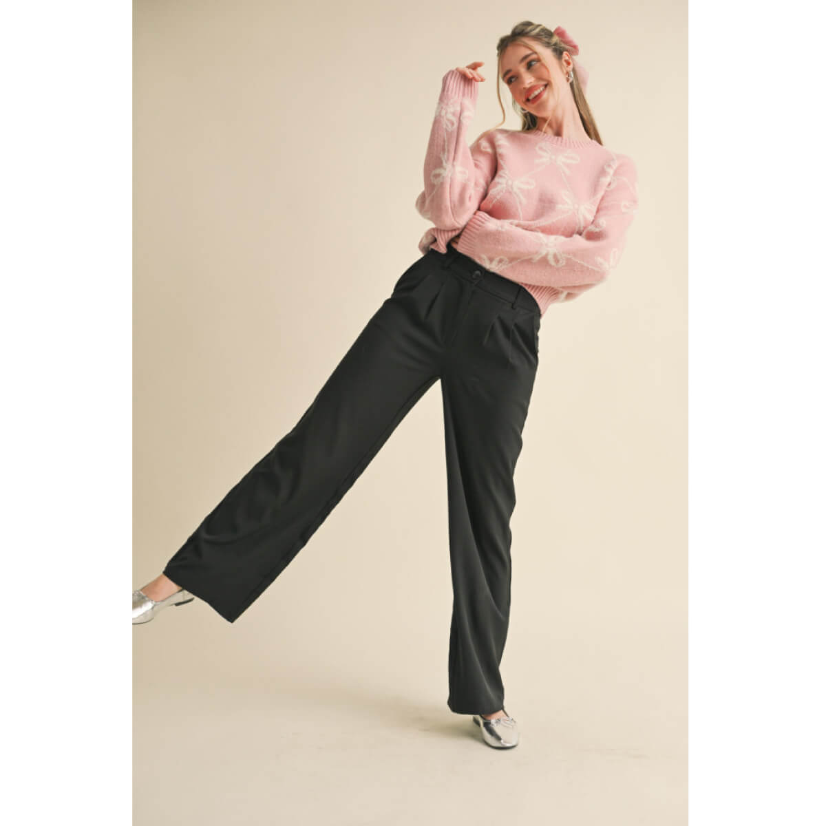 Bow Pattern Knit Sweater pink front | MILK MONEY milkmoney.co | cute sweaters for women, cute knit sweaters, cute pullover sweaters