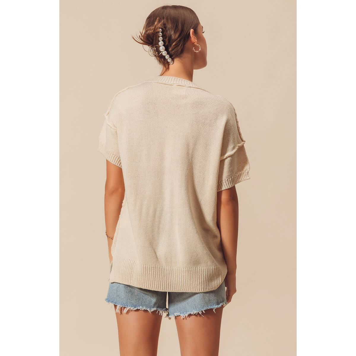 Braided American Flag Sweater Tee back ivory | MILK MONEY milkmoney.co | cute tops for women. trendy tops for women. cute blouses for women. stylish tops for women. pretty womens tops.