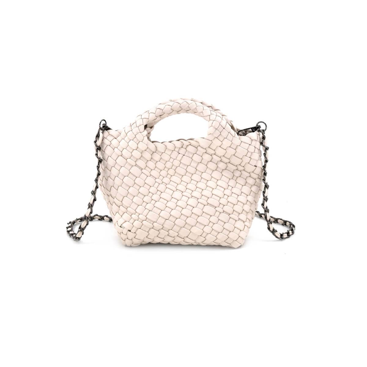 Braided Faux Leather Mini Tote Bag white front | MILK MONEY milkmoney.co | women's accessories. cute accessories. trendy accessories. cute accessories for girls. ladies accessories. women's fashion accessories