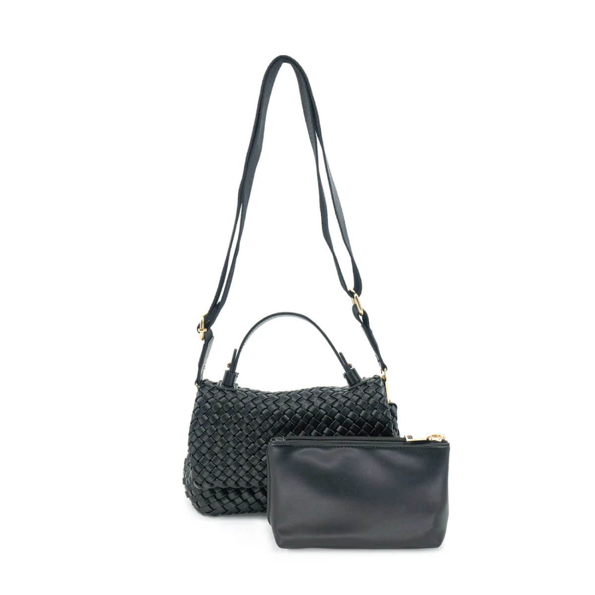 Braided Faux Leather Shoulder Bag black front | MILK MONEY milkmoney.co | women's accessories. cute accessories. trendy accessories. cute accessories for girls. ladies accessories. women's fashion accessories.