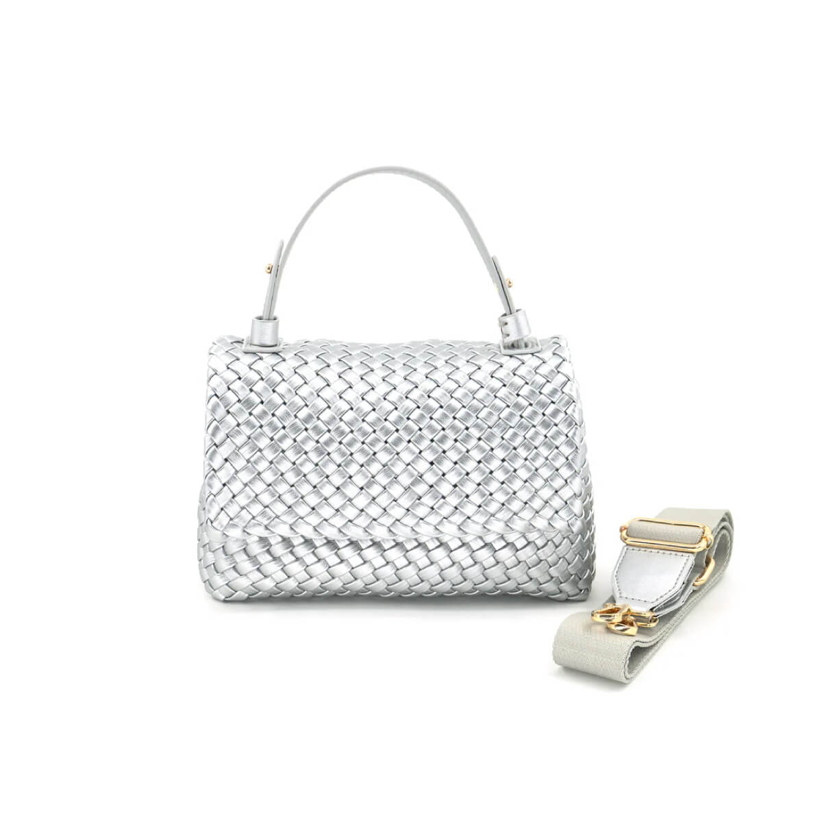 Braided Faux Leather Shoulder Bag silver front | MILK MONEY milkmoney.co | women's accessories. cute accessories. trendy accessories. cute accessories for girls. ladies accessories. women's fashion accessories.
