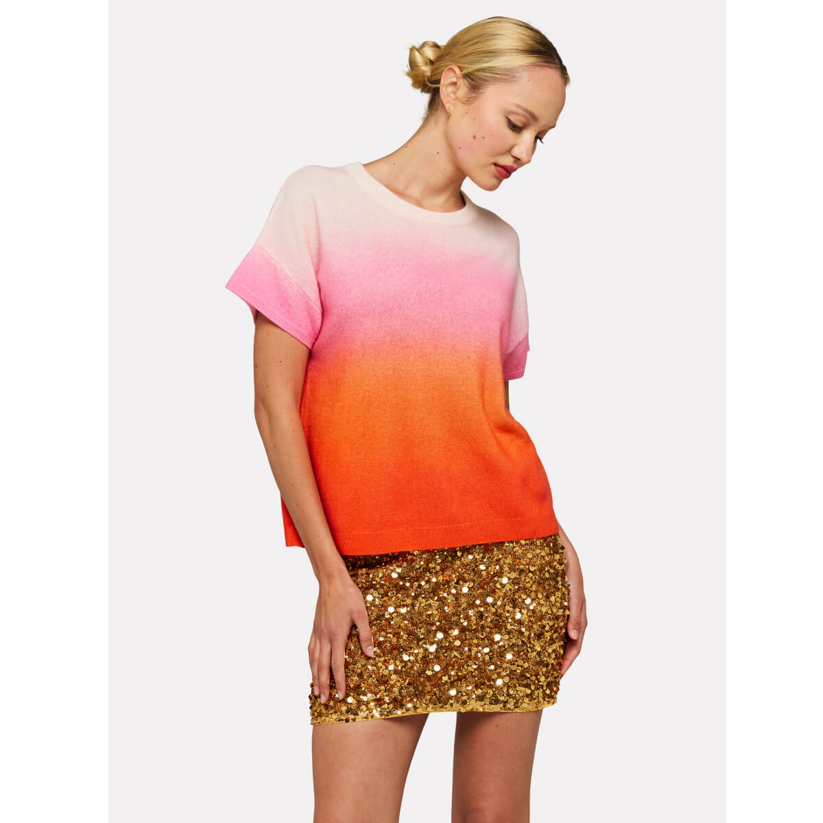 Brodie Bali Ombre Cashmere Tee pink front | MILK MONEY milkmoney.co | cute sweaters for women, cute knit sweaters, cute pullover sweaters