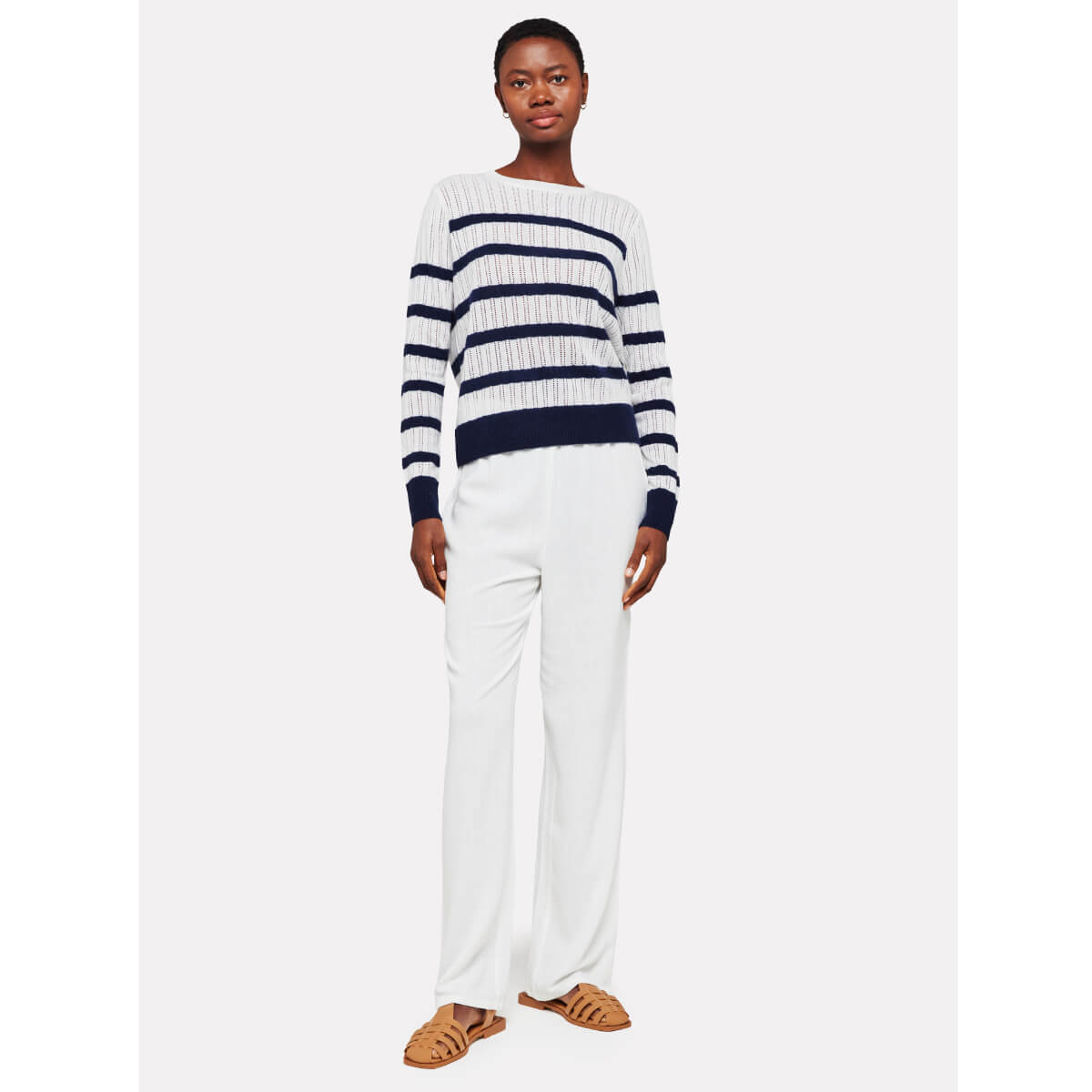 Brodie Breton Stripe Cashmere Crew Neck Sweater white front | MILK MONEY milkmoney.co | cute sweaters for women, cute knit sweaters, cute pullover sweaters