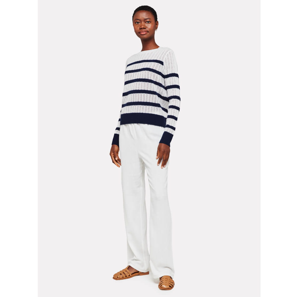 Brodie Breton Stripe Cashmere Crew Neck Sweater white front | MILK MONEY milkmoney.co | cute sweaters for women, cute knit sweaters, cute pullover sweaters