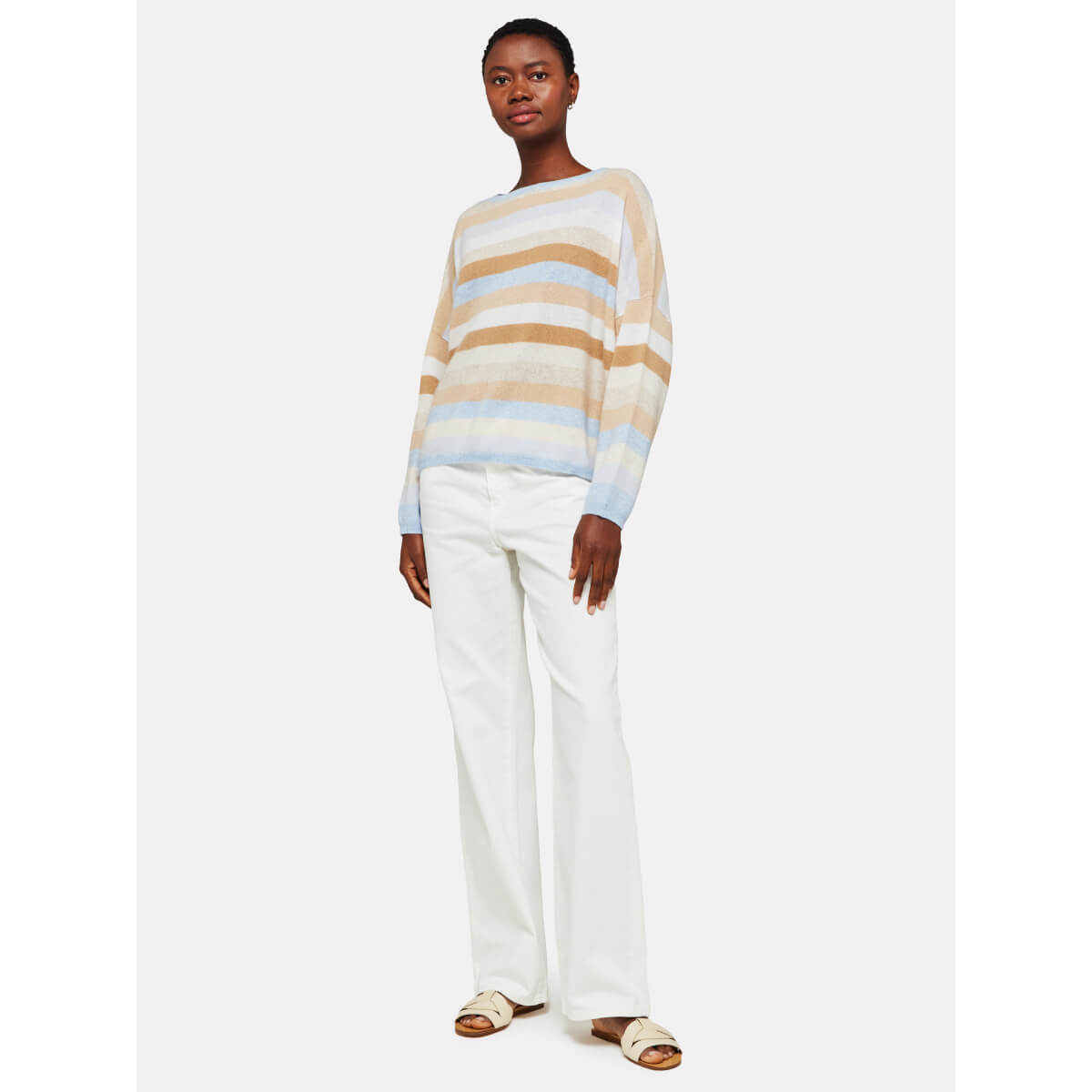 Brodie Doris Stripe Cashmere Crew Neck Sweater blue front | MILK MONEY milkmoney.co | cute sweaters for women, cute knit sweaters, cute pullover sweaters