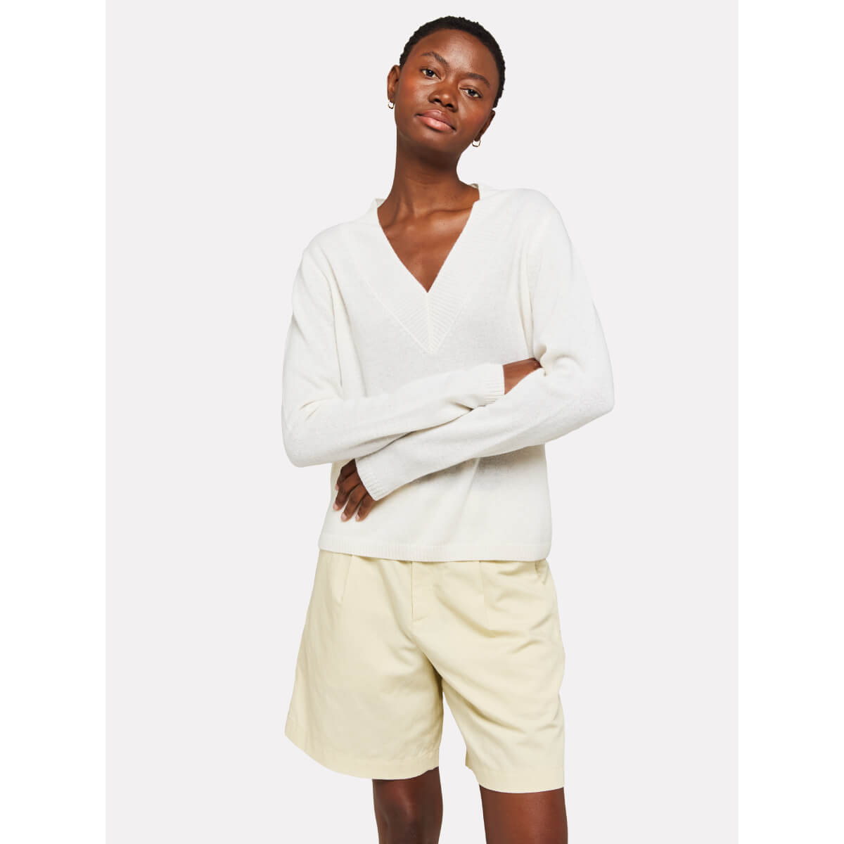 Brodie Frankie Cashmere V-Neck Sweater white front | MILK MONEY milkmoney.co | cute sweaters for women, cute knit sweaters, cute pullover sweaters