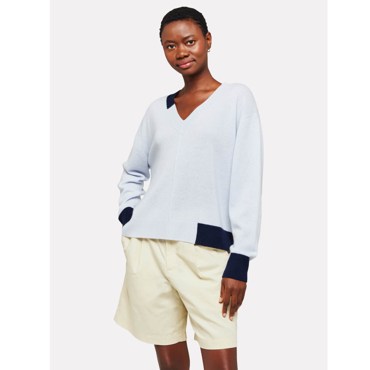 Brodie Maria Colour Pop Cashmere V-Neck Sweater blue front | MILK MONEY milkmoney.co | cute sweaters for women, cute knit sweaters, cute pullover sweaters