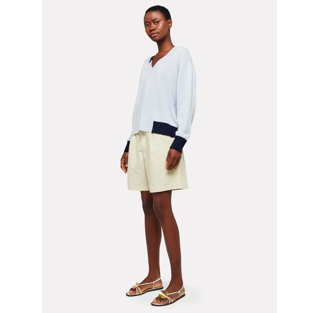 Brodie Maria Colour Pop Cashmere V-Neck Sweater blue front | MILK MONEY milkmoney.co | cute sweaters for women, cute knit sweaters, cute pullover sweaters