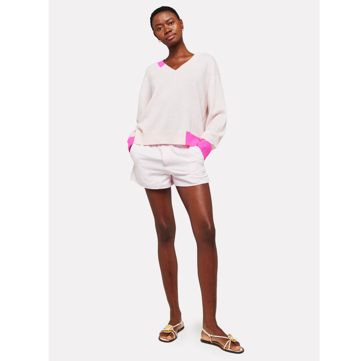 Brodie Maria Colour Pop Cashmere V-Neck Sweater pink front | MILK MONEY milkmoney.co | cute sweaters for women, cute knit sweaters, cute pullover sweaters