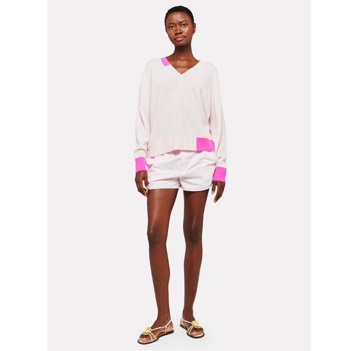 Brodie Maria Colour Pop Cashmere V-Neck Sweater pink front | MILK MONEY milkmoney.co | cute sweaters for women, cute knit sweaters, cute pullover sweaters