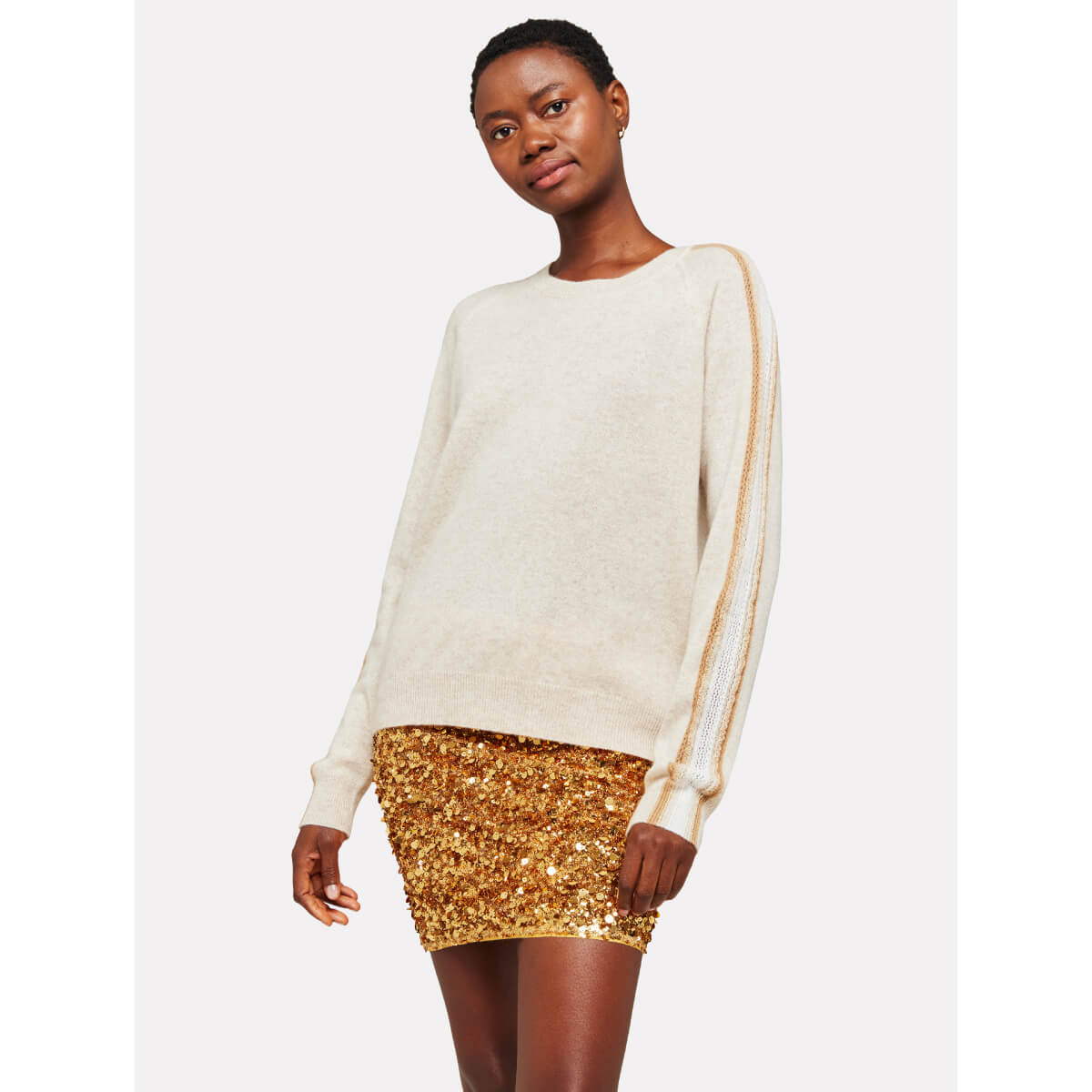 Brodie Mesh Sleeve Cashmere Crew Neck cygnet front | MILK MONEY milkmoney.co | cute sweaters for women, cute knit sweaters, cute pullover sweaters