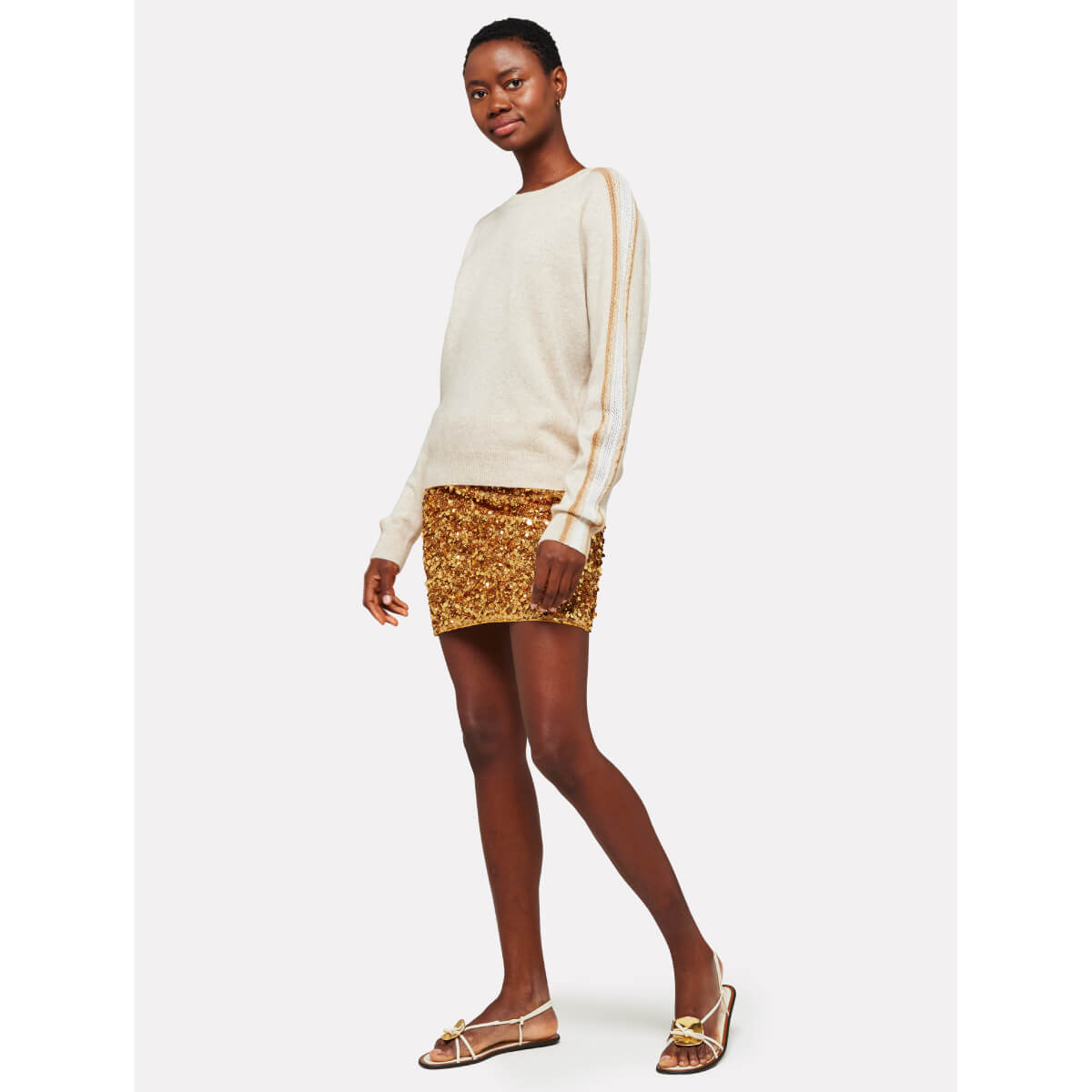 Brodie Mesh Sleeve Cashmere Crew Neck cygnet front | MILK MONEY milkmoney.co | cute sweaters for women, cute knit sweaters, cute pullover sweaters