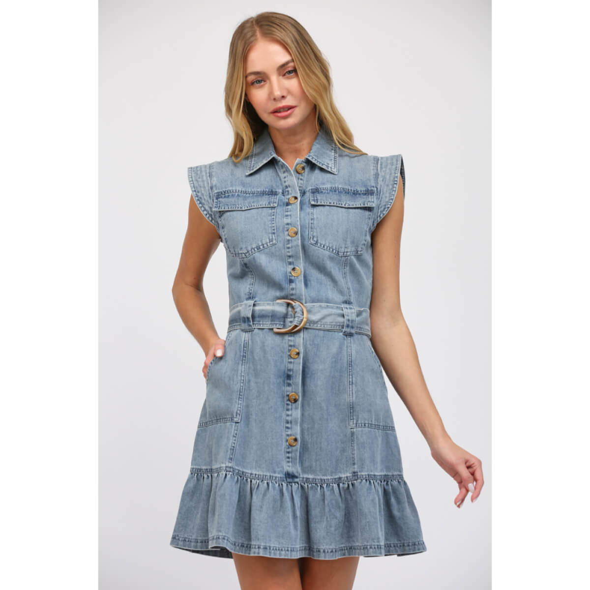 Button Front Denim Mini Dress blue front | MILK MONEY milkmoney.co | cute clothes for women. womens online clothing. trendy online clothing stores. womens casual clothing online. trendy clothes online. trendy women's clothing online. ladies online clothing stores. trendy women's clothing stores. cute female clothes.