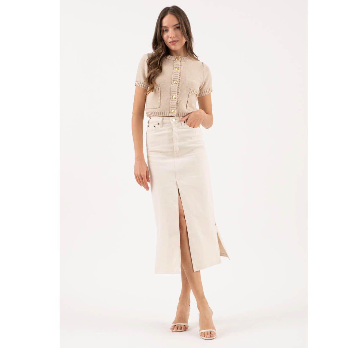 Button Up Short Sleeve Knit Cardigan