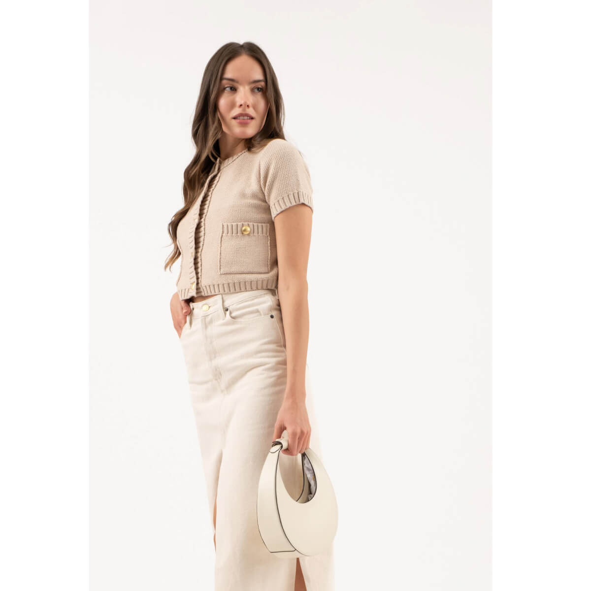 Button Up Short Sleeve Knit Cardigan