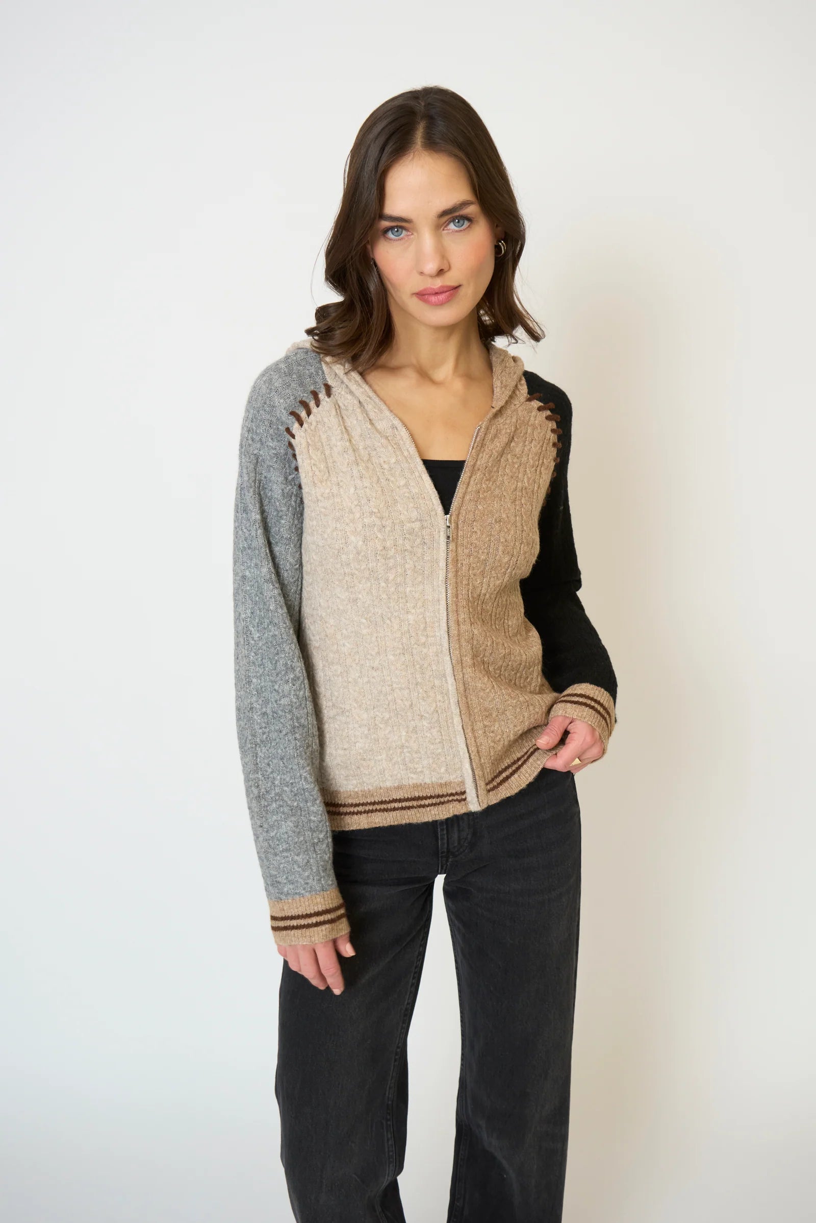 Central Park West Faye Cabled Hoodie w/ Whipstitch