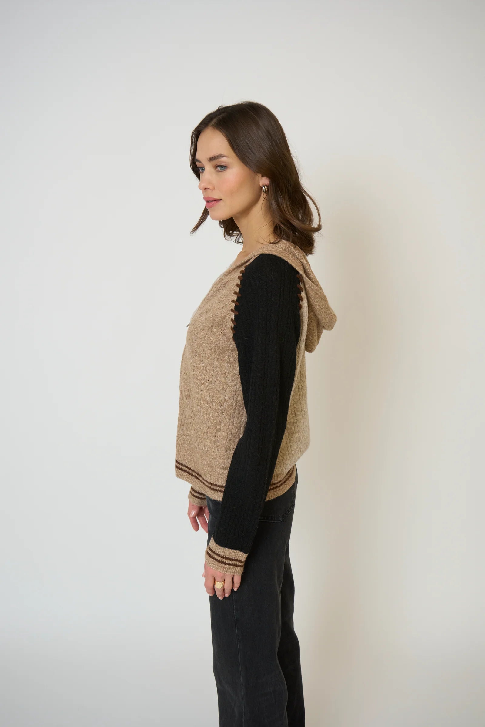 Central Park West Faye Cabled Hoodie w/ Whipstitch