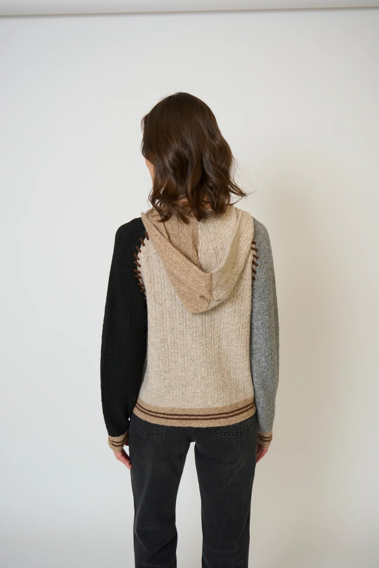 Central Park West Faye Cabled Hoodie w/ Whipstitch