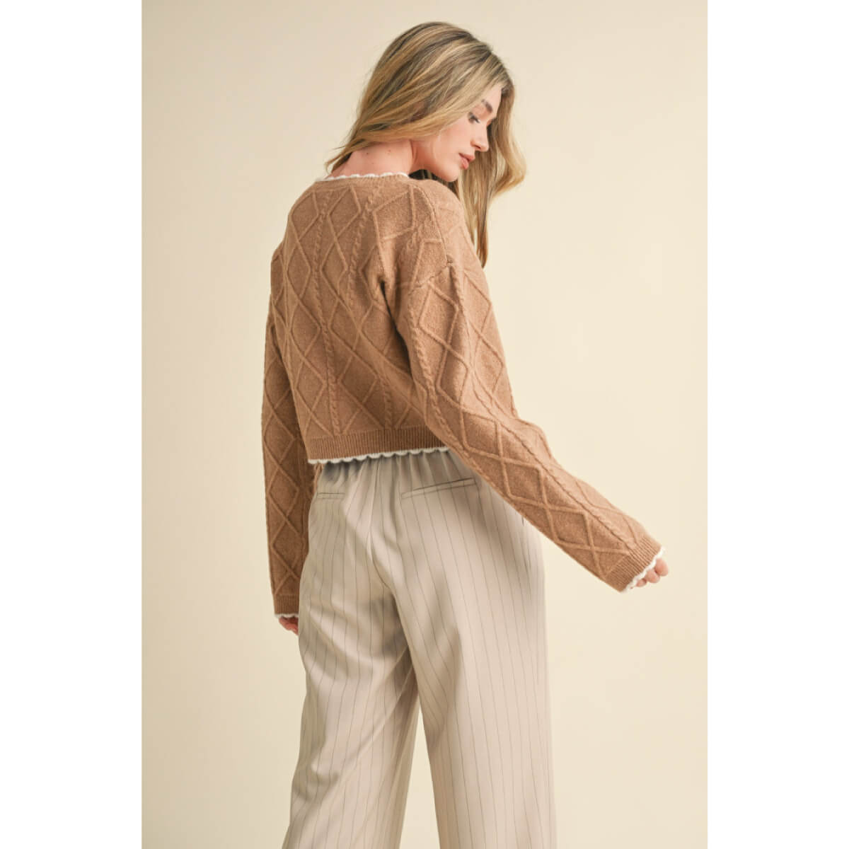 Cable Knit Cropped Sweater brown back | MILK MONEY milkmoney.co | cute sweaters for women, cute knit sweaters, cute pullover sweaters