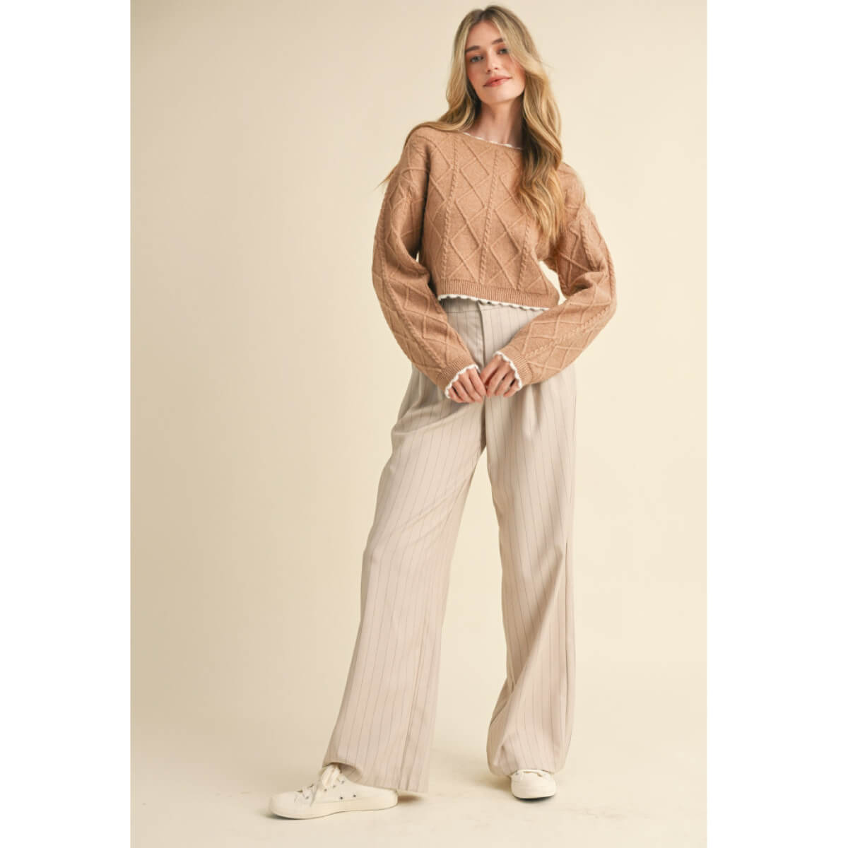 Cable Knit Cropped Sweater brown front | MILK MONEY milkmoney.co | cute sweaters for women, cute knit sweaters, cute pullover sweaters