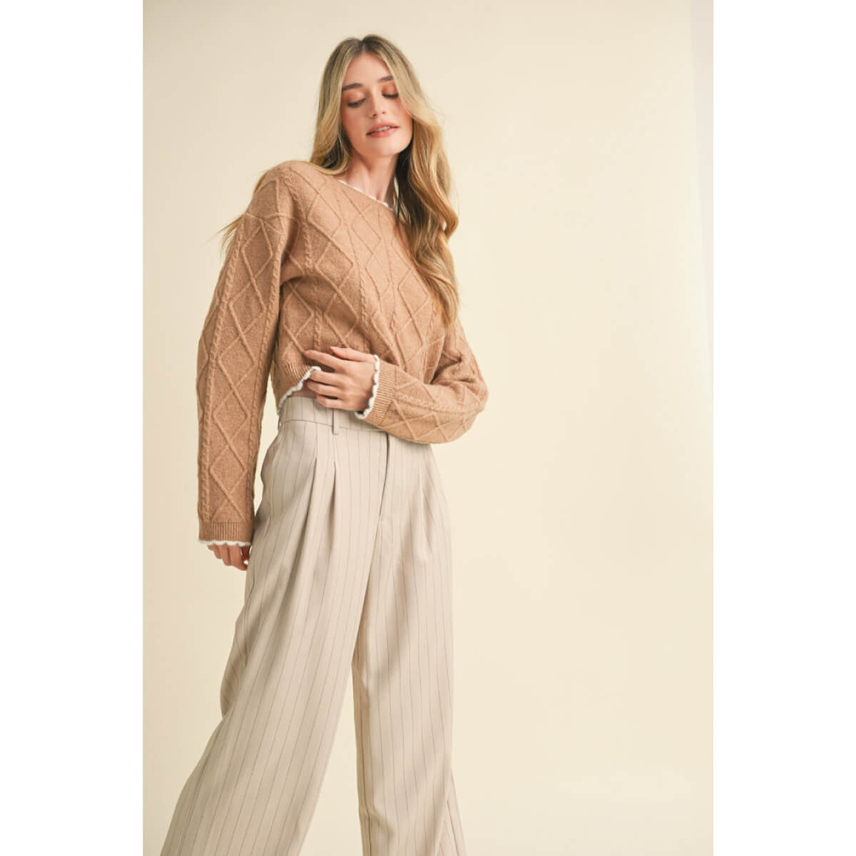 Cable Knit Cropped Sweater brown front | MILK MONEY milkmoney.co | cute sweaters for women, cute knit sweaters, cute pullover sweaters