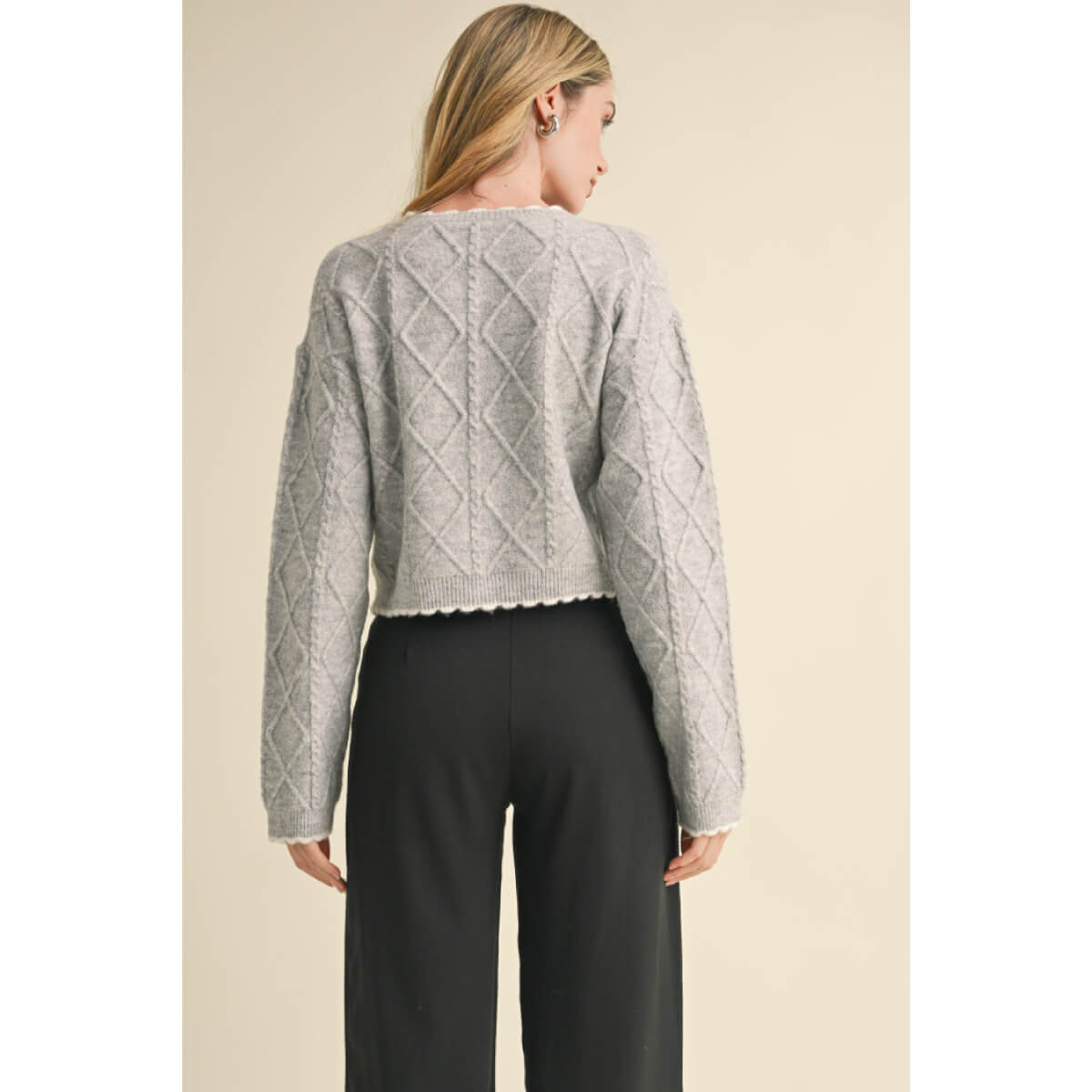 Cable Knit Cropped Sweater grey back | MILK MONEY milkmoney.co | cute sweaters for women, cute knit sweaters, cute pullover sweaters