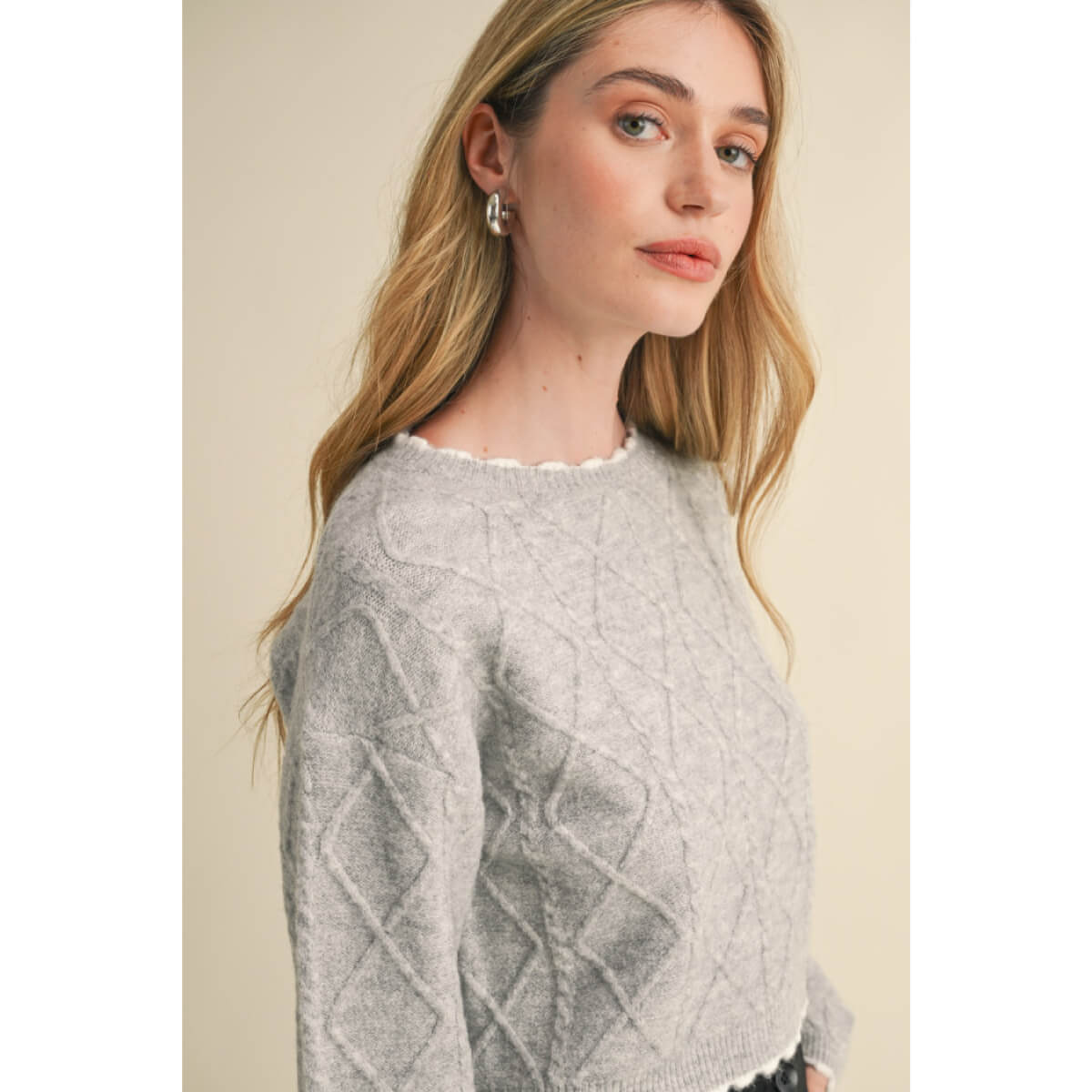 Cable Knit Cropped Sweater grey | MILK MONEY milkmoney.co | cute sweaters for women, cute knit sweaters, cute pullover sweaters