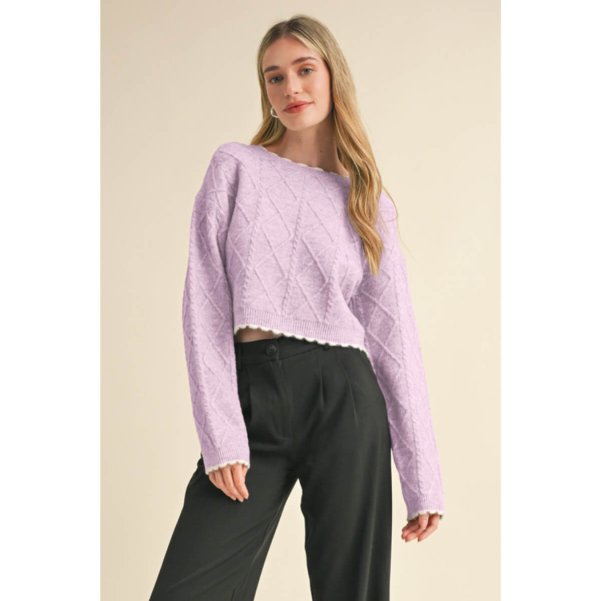 Cable Knit Cropped Sweater purple front | MILK MONEY milkmoney.co | cute sweaters for women, cute knit sweaters, cute pullover sweaters