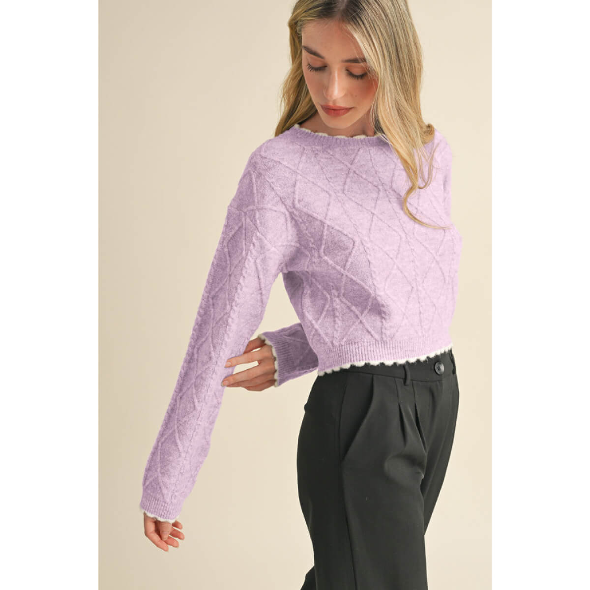 Cable Knit Cropped Sweater purple front | MILK MONEY milkmoney.co | cute sweaters for women, cute knit sweaters, cute pullover sweaters