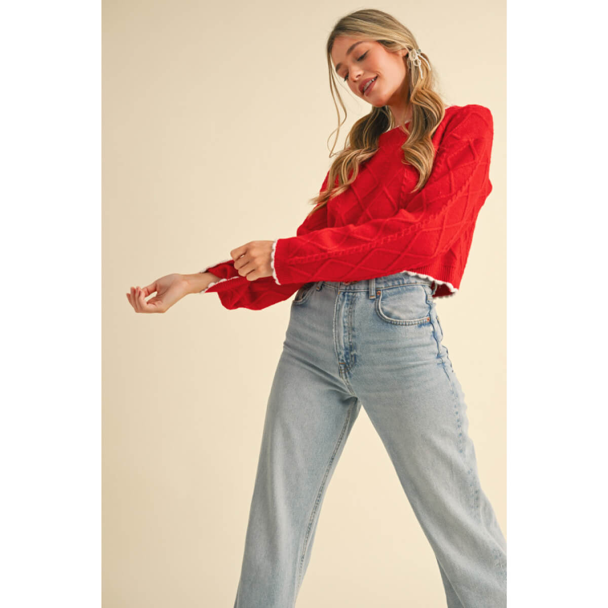 Cable Knit Cropped Sweater red front | MILK MONEY milkmoney.co | cute sweaters for women, cute knit sweaters, cute pullover sweaters