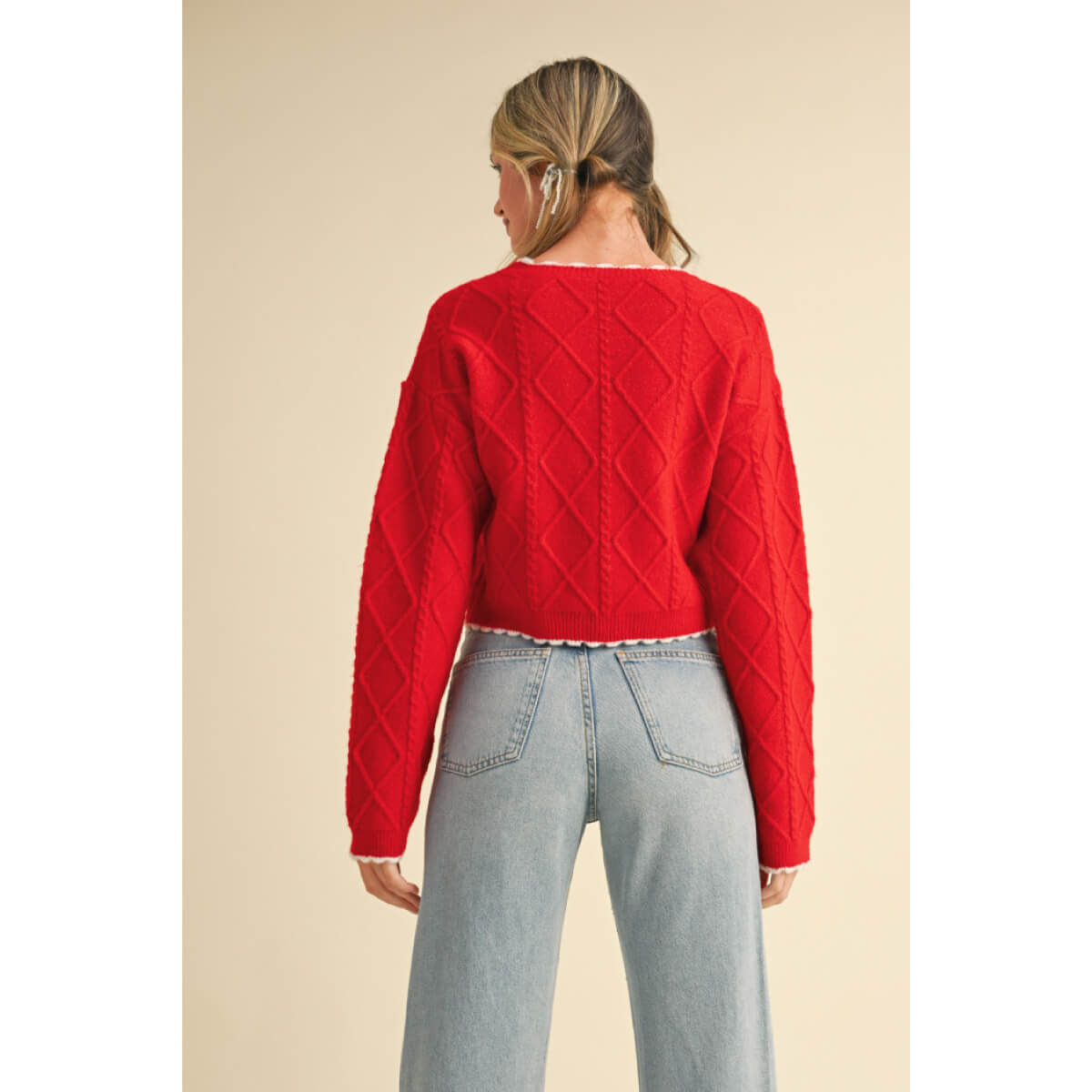Cable Knit Cropped Sweater red back | MILK MONEY milkmoney.co | cute sweaters for women, cute knit sweaters, cute pullover sweaters