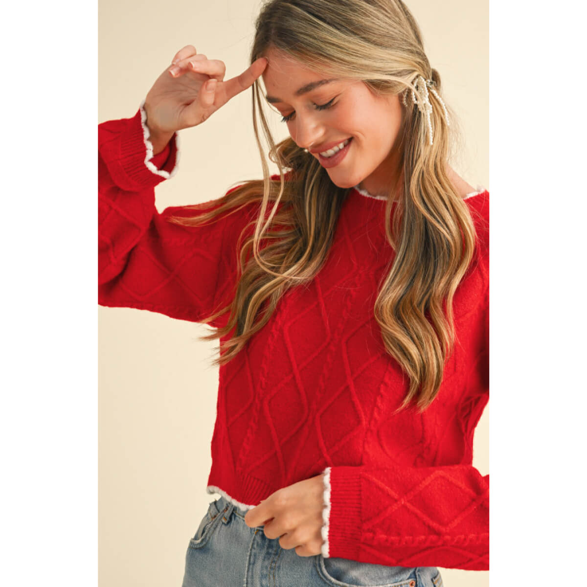 Cable Knit Cropped Sweater red front | MILK MONEY milkmoney.co | cute sweaters for women, cute knit sweaters, cute pullover sweaters